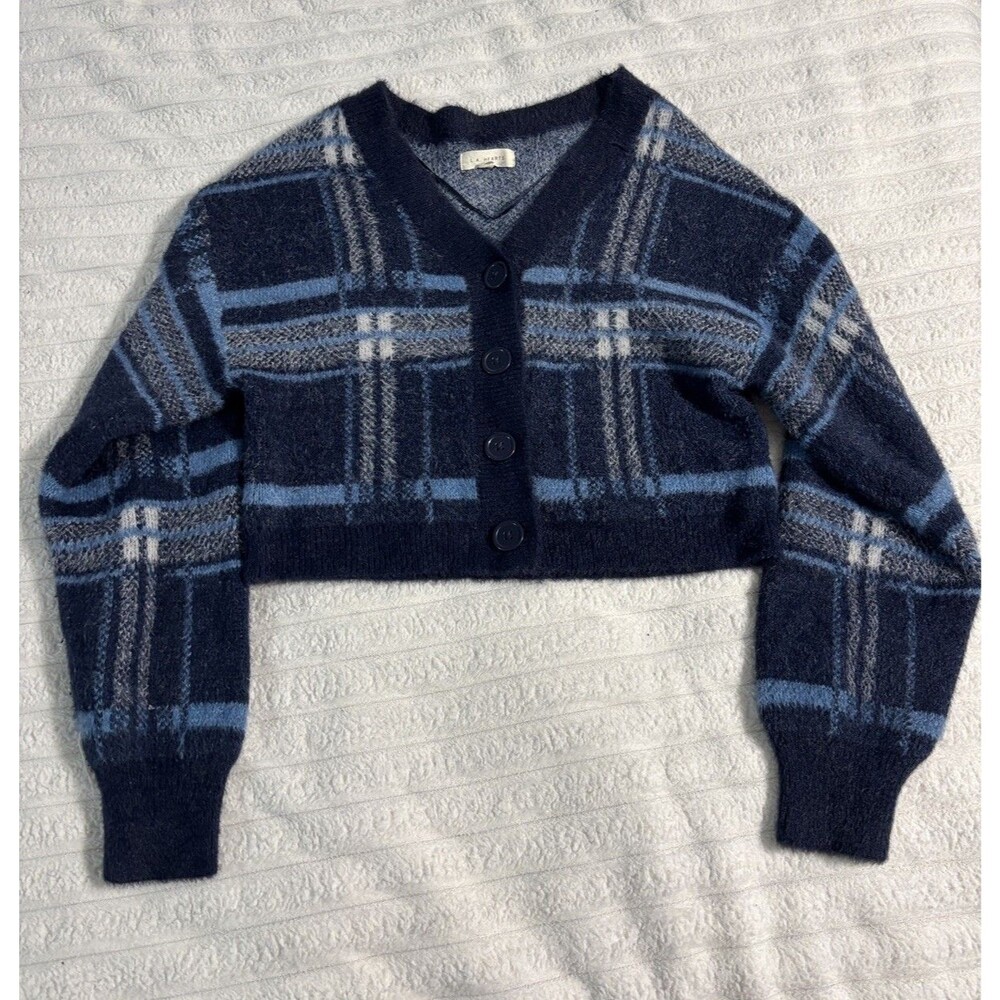 LA Hearts Pacsun Cropped V Neck Blue Plaid Cardigan Sweater - Women's Size Small